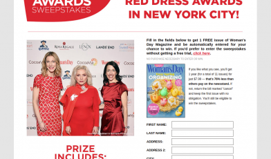 red dress sweeps womens day logo
