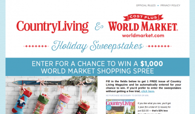 world market country living sweepstakes